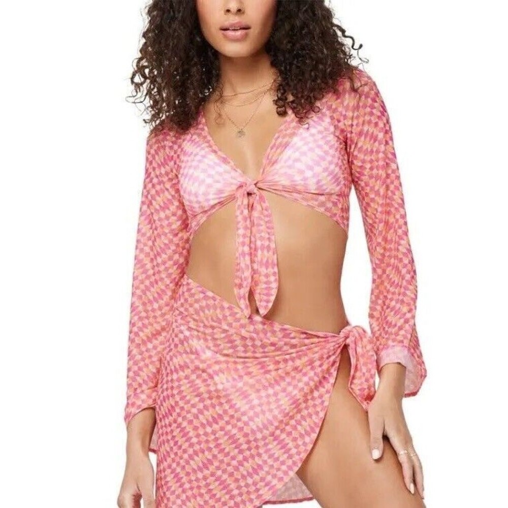 L*Space Bandera Triangle Top Sheer Tie Front Coverup Beach Cruise Small NWT - Picture 1 of 8